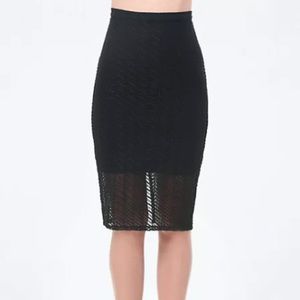 Bebe Stripe Mesh Midi Knee Length Pencil Skirt Black Size  XXS